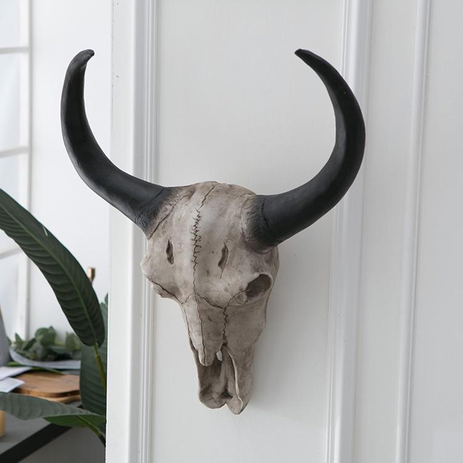 Decorazione da parete a forma di teschio lungo in corno – finto teschio di mucca tassidermia per decorazione domestica rustica e occidentale