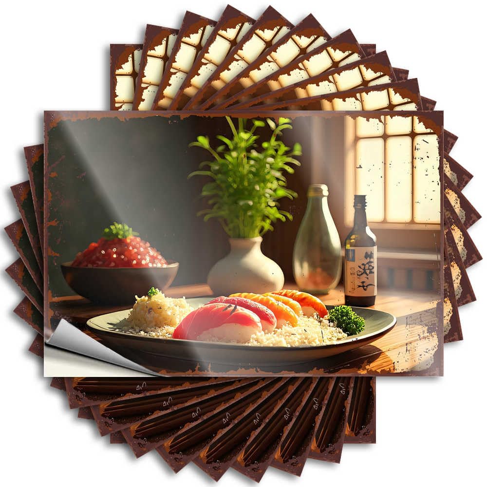 Tattoo Heavy Backyard Accessories Cover A Serene Still Life with Sushi and Japanese Whiskey - No Residue Decals for Humor(12X18CM)
