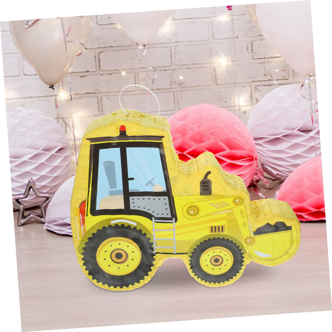 VANZACK Bagger Piñata Partyspiel Satz mit Papier Piñata in Gelb für Kindergeburtstag und Fest Befüllbar mit Süßigkeiten