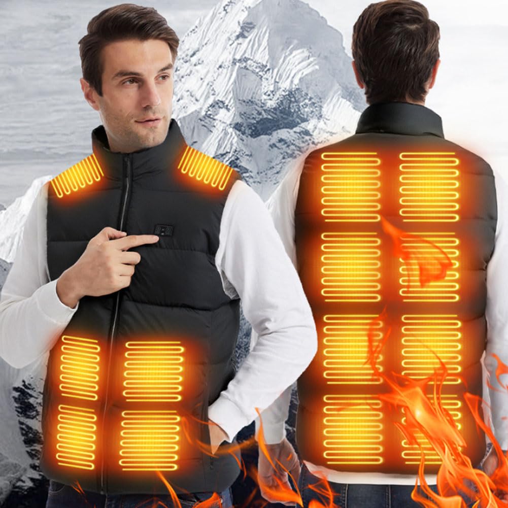 Gilet Riscaldato Leggero Uomo, Gilet Riscaldato con Regolazione Temperatura e Porta USB Riscaldamento Intelligente 15 Zone Lavabile in Macchina XS/S