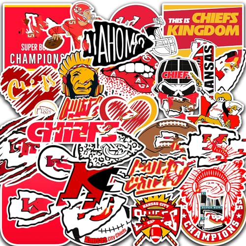 35PCS Kansas Stickers City Pack Chief Football Kansas and Rugby Decals for Water Bottle Laptop Car Helmet Scrapbook Waterproof Vinyl Kansas Gifts City for Kids Teens Adults Fans