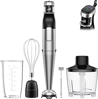 BESROY 5 in 1 Hand Blender, 1100 W, Powerful Continuous Speed, Stainless Steel Foot, Includes Chopper, Rods, Frother and C…