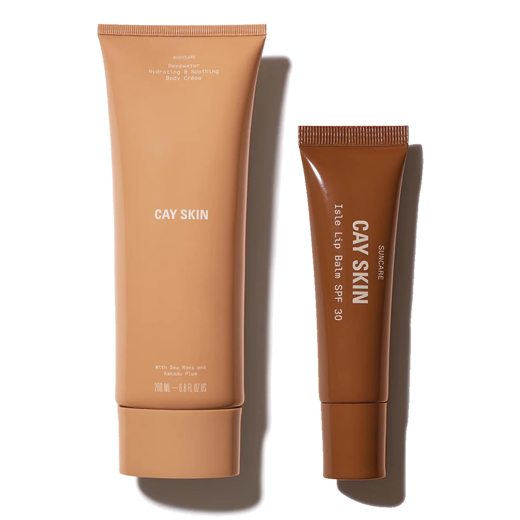 Cay Skin Isle Lip Balm SPF 30 & Deepwater Body Cream Set – Hydrating, High-Shine Clear Lip Gloss .35 oz & Lightweight, Vegan Moisturizer with Niacinamide 6.8 oz – Safe for Sensitive Skin