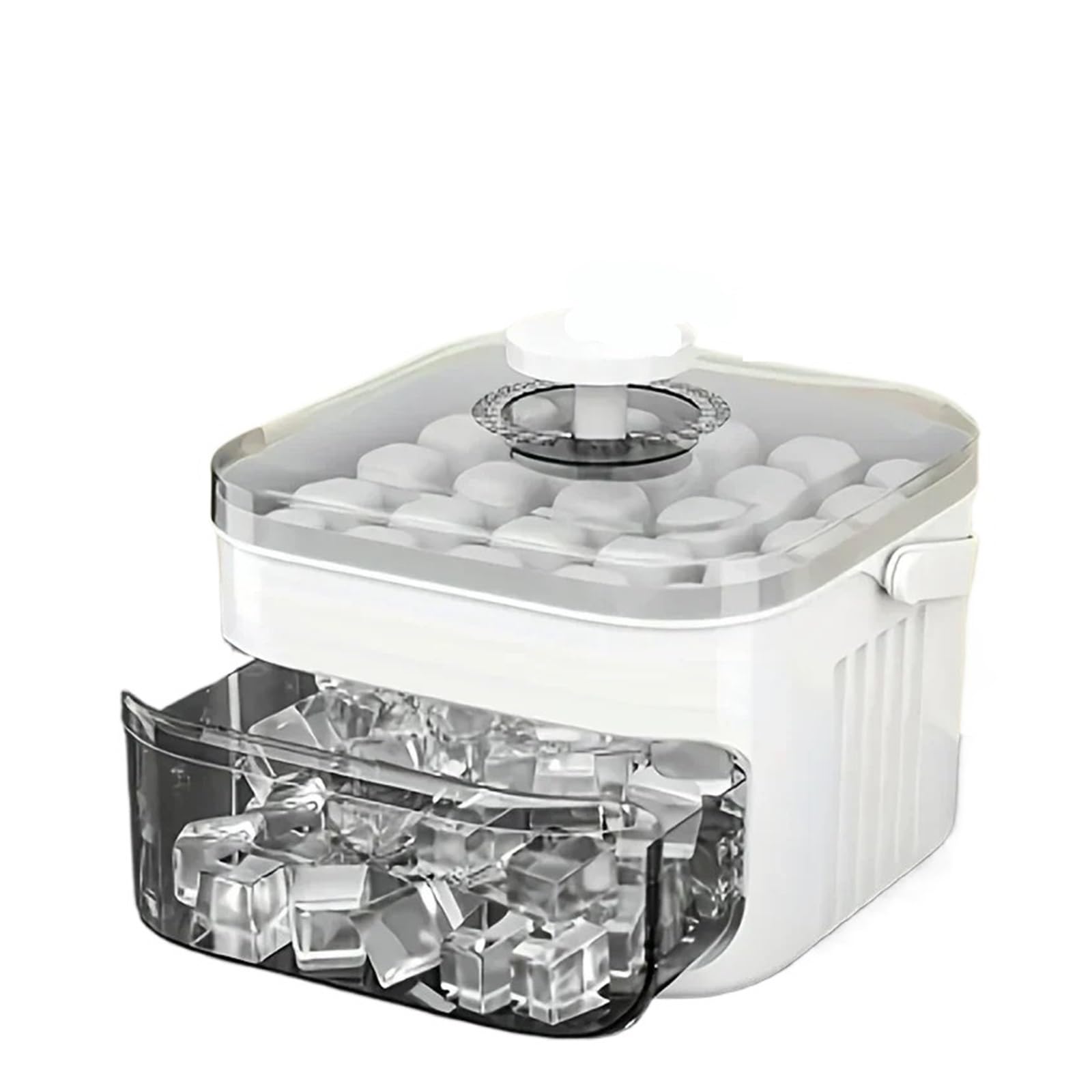 Vassoio for cubetti di ghiaccio a 2 strati con coperchio, grande capacità e salvaspazio, perfetto for piccoli congelatori. Facile da creare conservare(White)