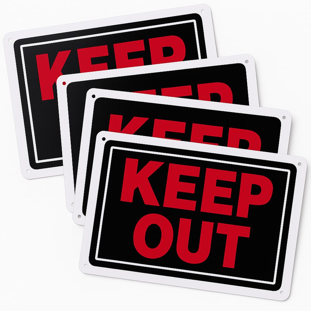 Keep Out Sign,Danger Constructicn Restricted Area Sign,Aluminum 12"x8" UV Ink Printed, Easy to Mount Weather Resistant for Bedroom (4-Pack)