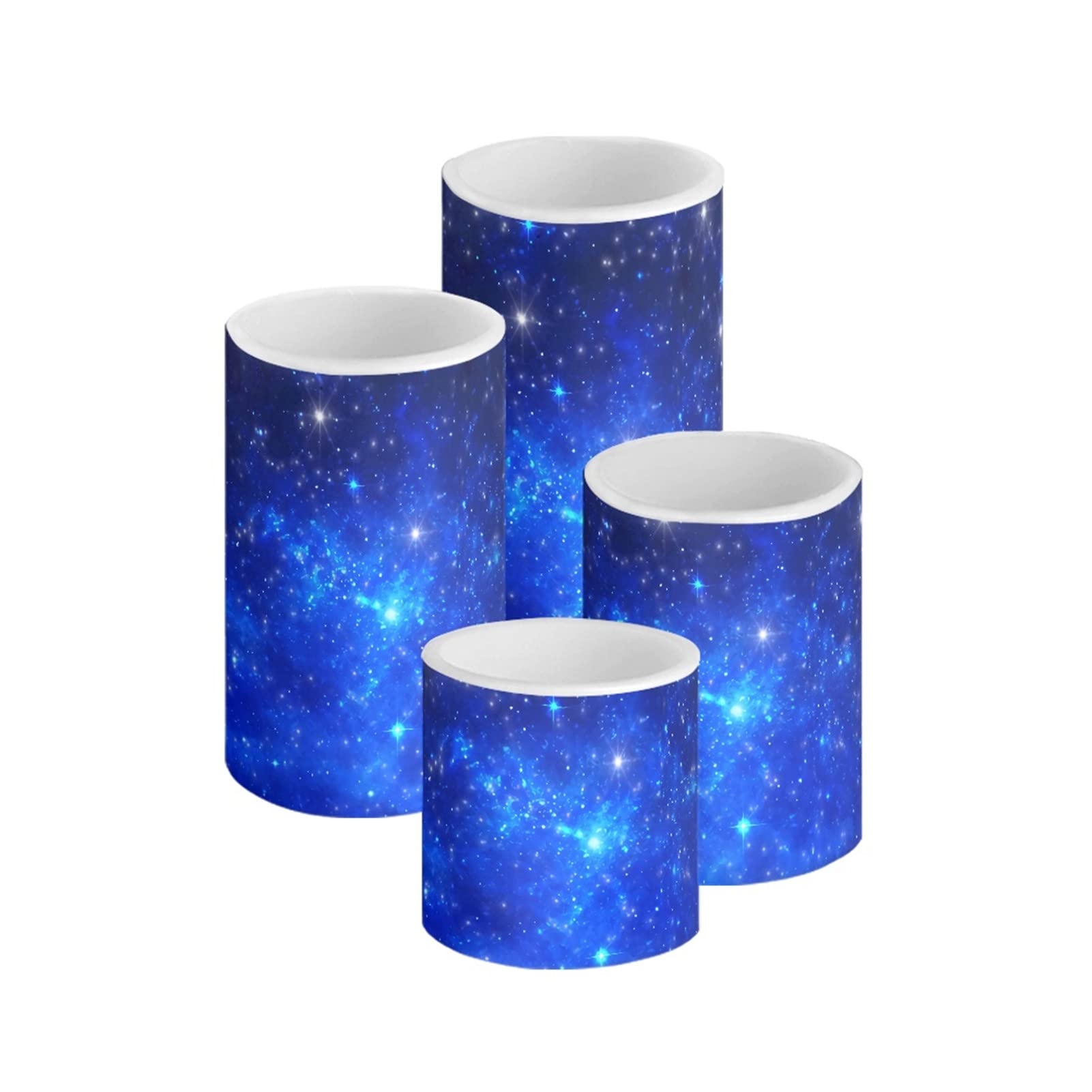 HUGS IDEA Starry Night Blue Battery Operated Pillars and Votives LED Candles with Flickering Flame and Timer Featured [Warm Yellow]