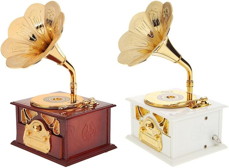 Antique Wooden Music Box Metal Phonograph Hand Crank Boxes Classic Home Decor Christmas Birthday Gift