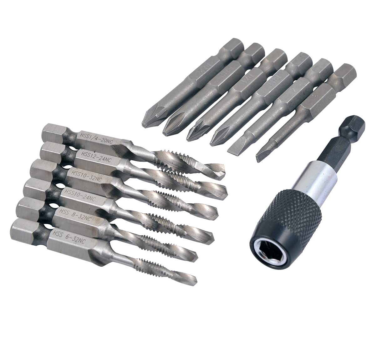 HHIP 1011-0140 14 Piece 6-32~1/4-20 High Speed Steel 3-in-1 Tap and Drill Kit