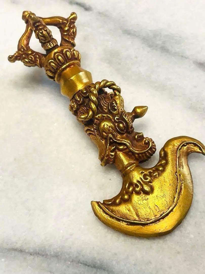 チベット密教 カルタリ刀 10センチ 金メッキ 龍 金剛杵 683