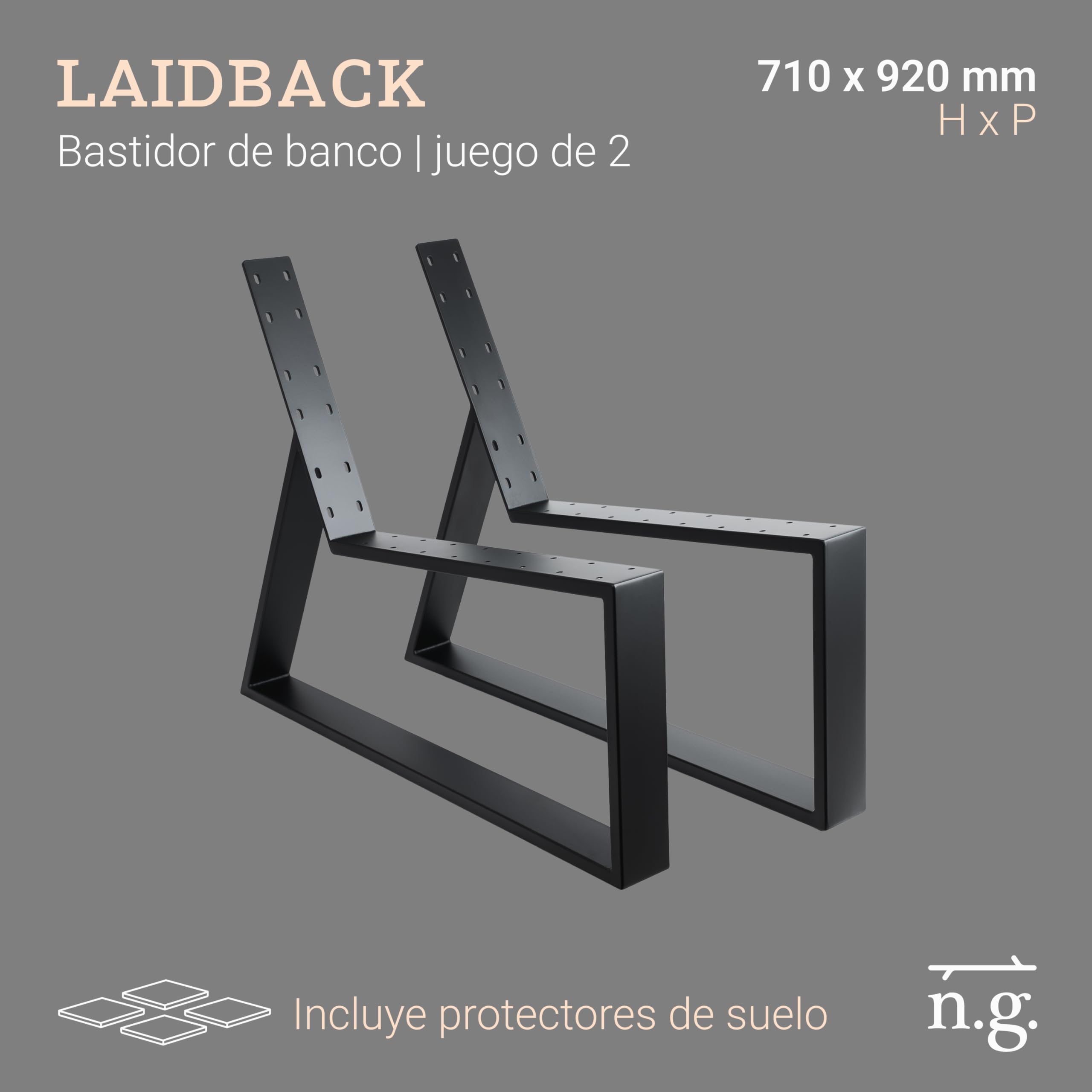 Natural Goods Berlin 2 x Bancos Laidback – Patas de Banco de Metal Negro – Estructura de Banco con Respaldo – Pies de Banco para DIY Exterior sofá Resistente a la Intemperie
