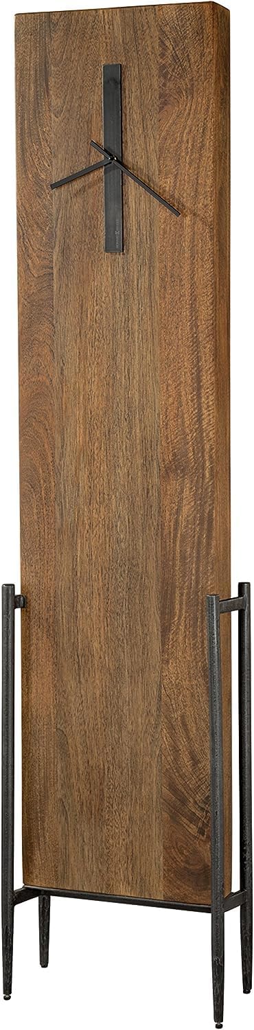 Howard Miller Wells Floor Clock II, Natural Solid Mango Wood Finish, Hekman Wells Style Grandfather Clocks with Hand-Forged Iron Leg Base for Home Decor, Office & Living Room Quartz Movement