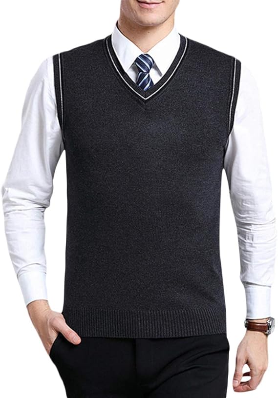YFFUSHI Men's V Neck Sweater Vest Sleeveless Pullover Wool Blend Classic Sweater Knitted Vest
