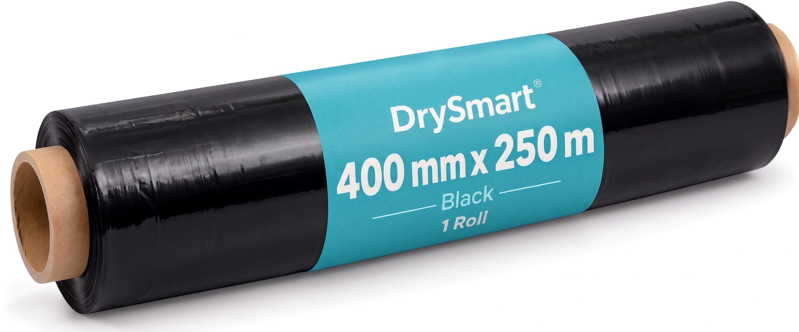 DrySmart Heavy Duty Shrink Wrap Rolls | Black Pallet Wrap 400mm x 250m | Tear Resistant, Water & Moisture Proof Cling Film for Packing, Furniture & Moving House Essentials (1 Roll)