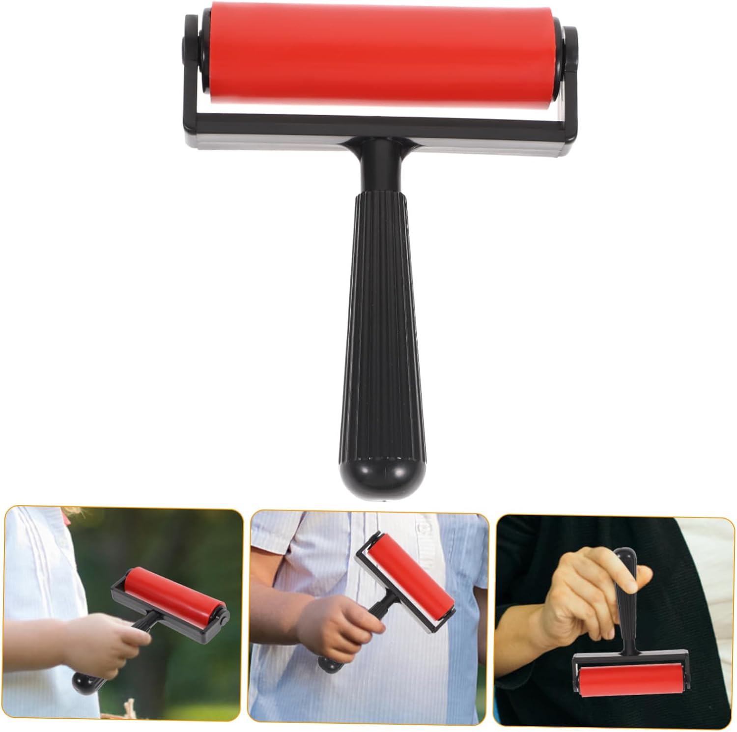 Beatifufu Red Printmaking Rubber Roller Stamping Tool with Smooth Cylinder for Even Ink Application Detachable Comfortable Handle Craft Roller for Graphic Projects and Printmaking