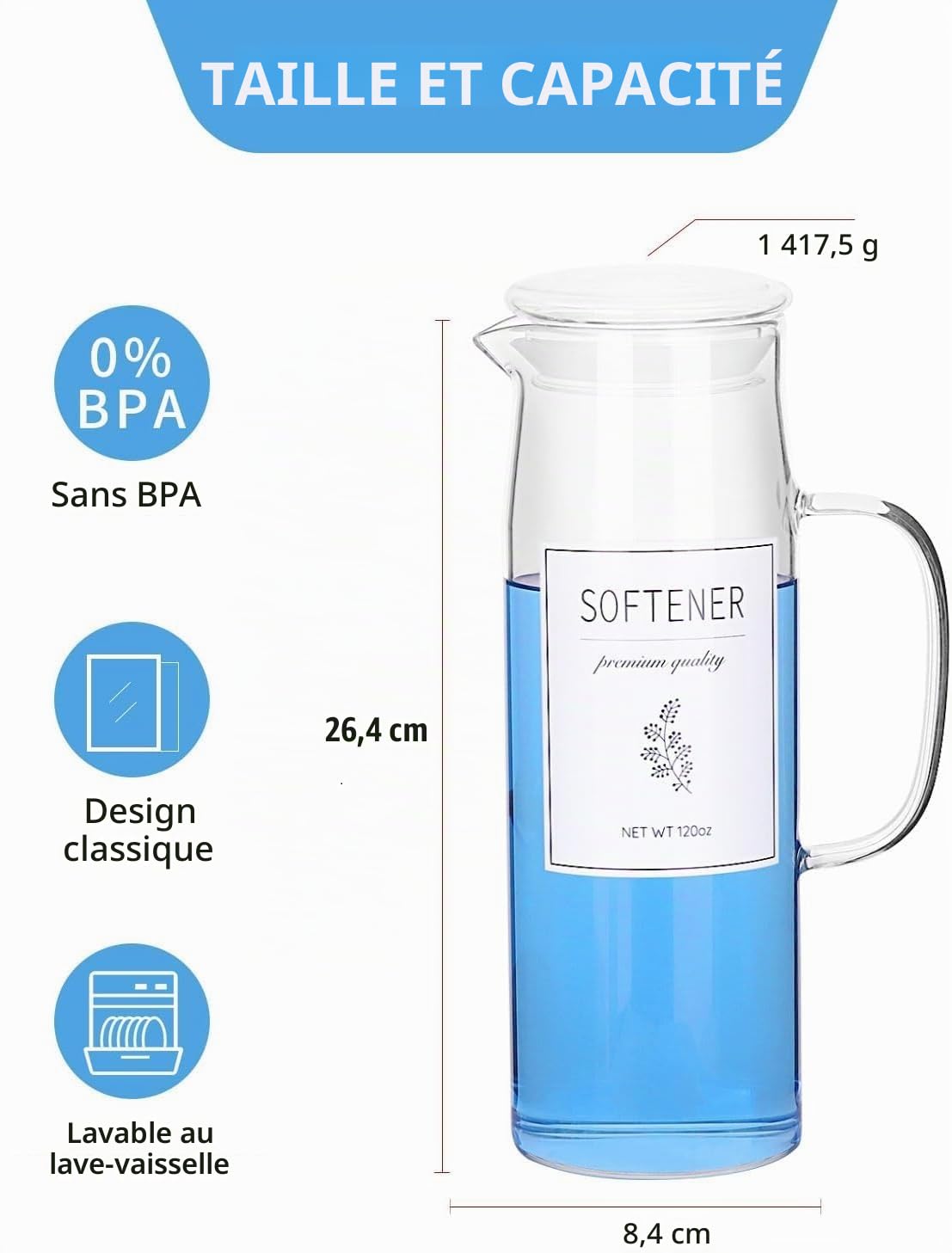 Lot de 2 distributeurs de détergent à lessive avec étiquettes et poignée pour l'organisation et le rangement de la buanderie - Facile à verser - 1,417,5 g - Pour décoration de buanderie,