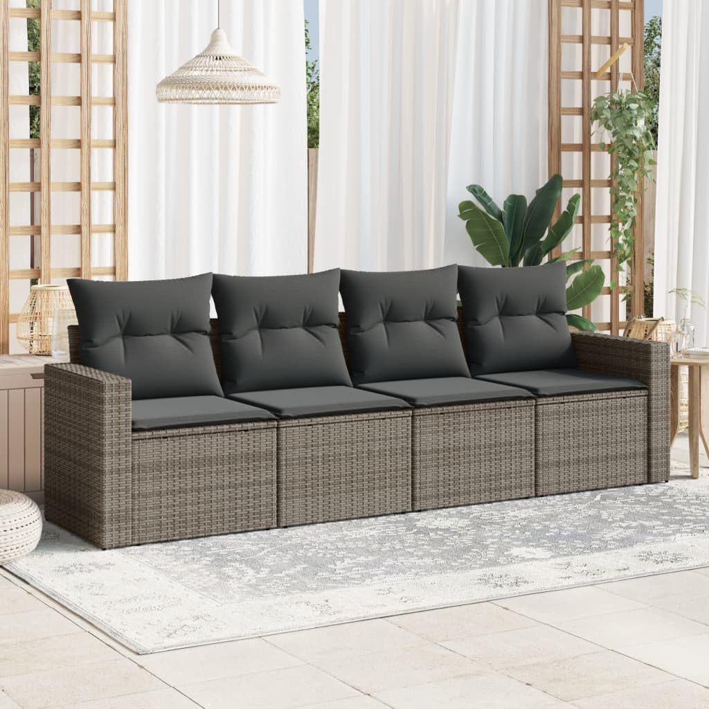 vidaXL Garten Sofa Garnitur 4-TLG., Gartenmöbel Set mit Kissen Stauraum, Sitzgruppe für Garten Terrasse, Modular Gartensofa Lounge, Grau Poly Rattan