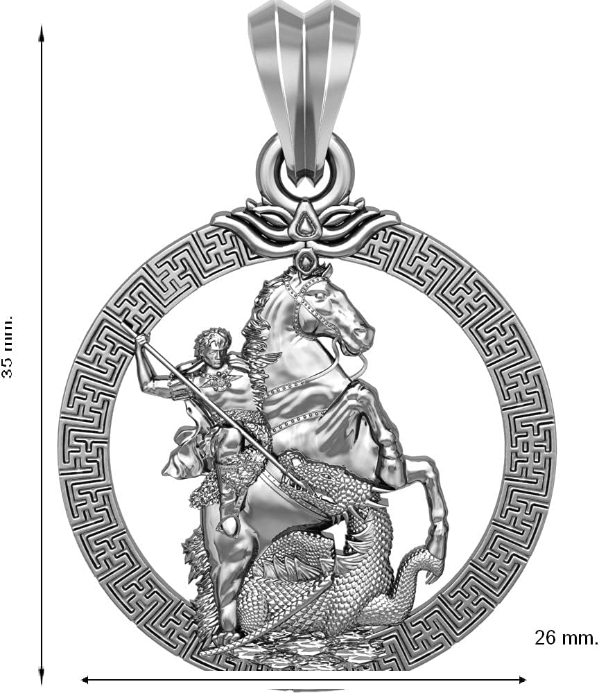 Men's Saint George Pendant Religious Patron Necklace 925 Sterling Silver