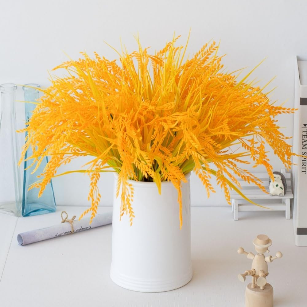 XIYUAN Wheat Stalks, 10 Bunch of Simulation Rice Wheat Ears Fake Flowers Arrangement for Wheat Grass Farmhouse DIY Home Wedding Valentine's Day Decor
