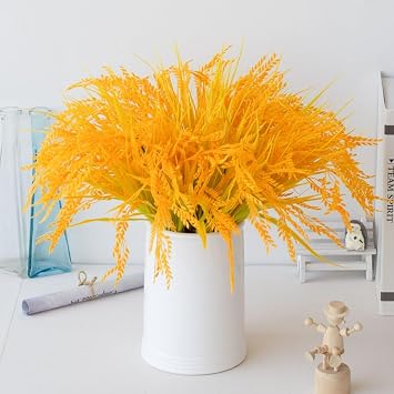 XIYUAN 10 Bundles Wheat Stalks of Golden and Shiny Artificial Rice Wheat Ears Fake Flowers Arrangement 17.7IN for Wheat Grass Farmhouse DIY Home Wedding Valentines Day Decor