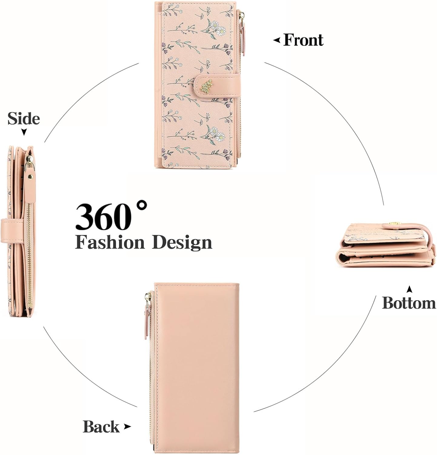 GAEKEAO Womens Wallet RFID Blocking Trifold Large Capacity Ladies Vegan Leather Wallet Floral Multi Card Holder Organizer - Image 4