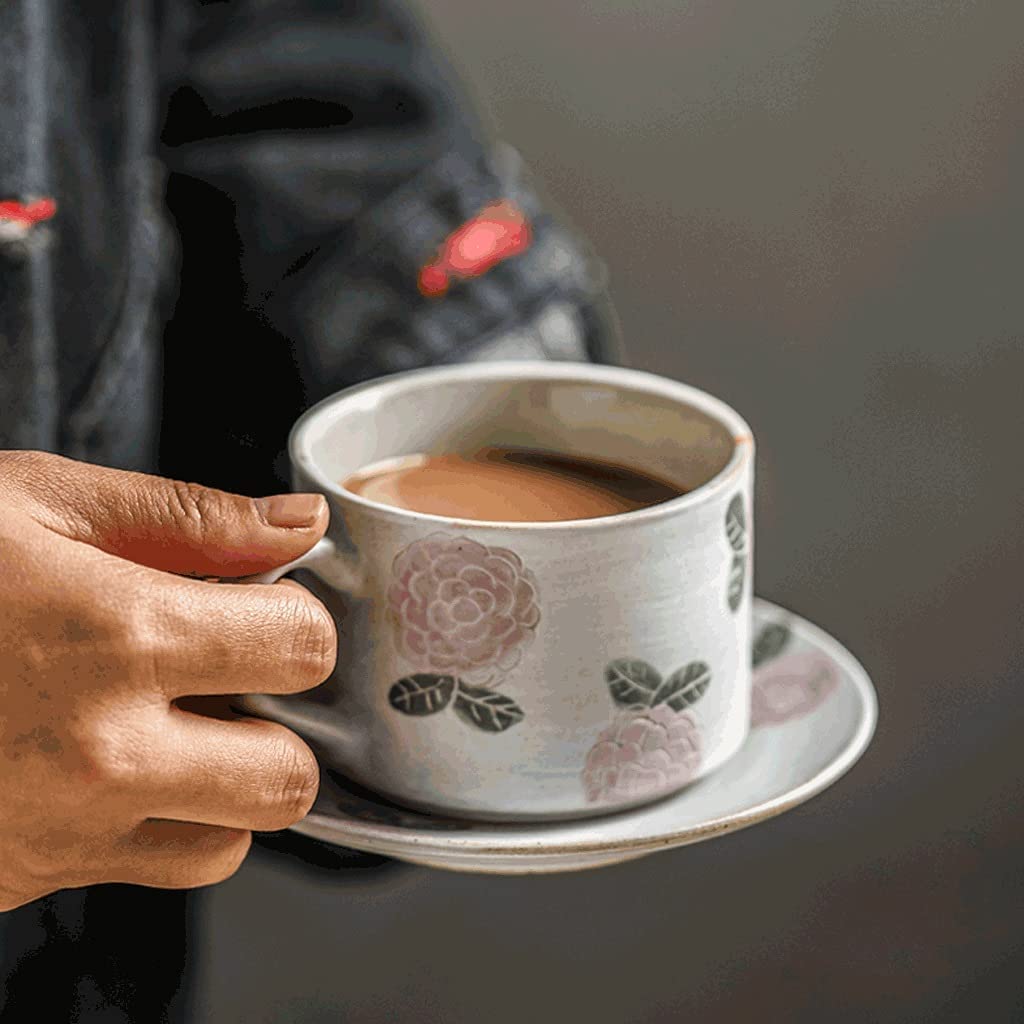 Tasse Kaffeebecher Handgeschnitztes Kaffeetassen- Und Untertassen-Set 210 Ml, Wiederverwendbare Kaffeetasse Für Kaffee, Milch, Saft, Tee Teetasse Kaffeetassen (Color : F)