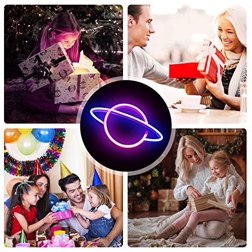 XIYUNTE Planet Neon Light Pink/Blue Led Signs Wall Decor, Battery or USB Operated Planet Lamp Blue Planet Neon Signs Light up for Home,Kids Room,Bar,Festive Party,Christmas,Wedding
