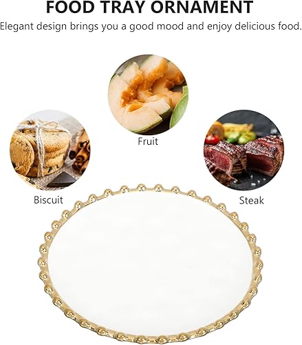 Miniatura 9 de UPKOCH Plato de cerámica de frutas plato de cerámica con borde dorado con cuentas doradas, plato de aperitivo de postre platos de sushi, platos para