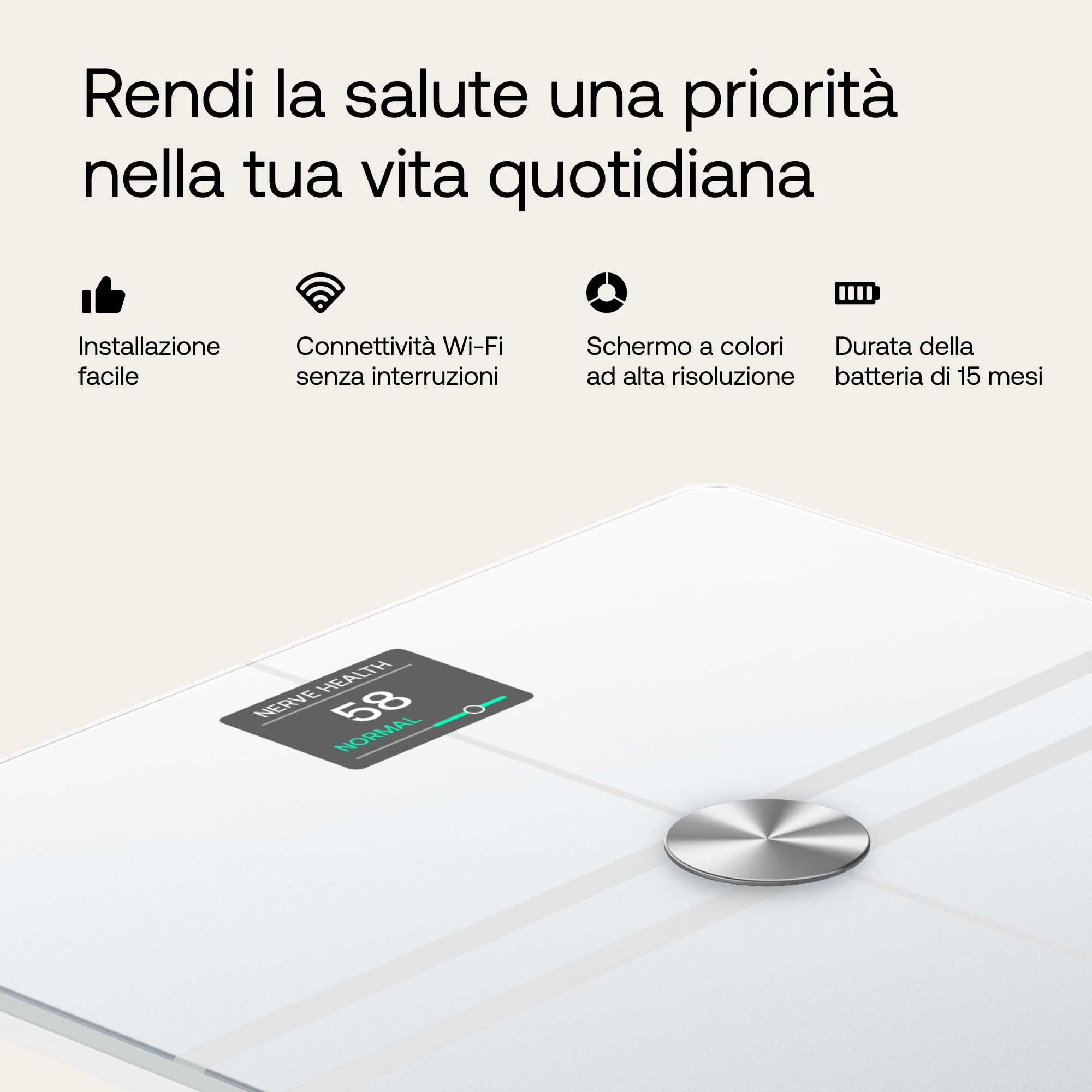 WITHINGS Body Comp - Bilancia pesapersone digitale WiFi con analisi corporea completa: peso, grasso corporeo, grasso muscolare, acqua e tracciamento cardiovascolare, Bilancia impedenziometrica, bianco