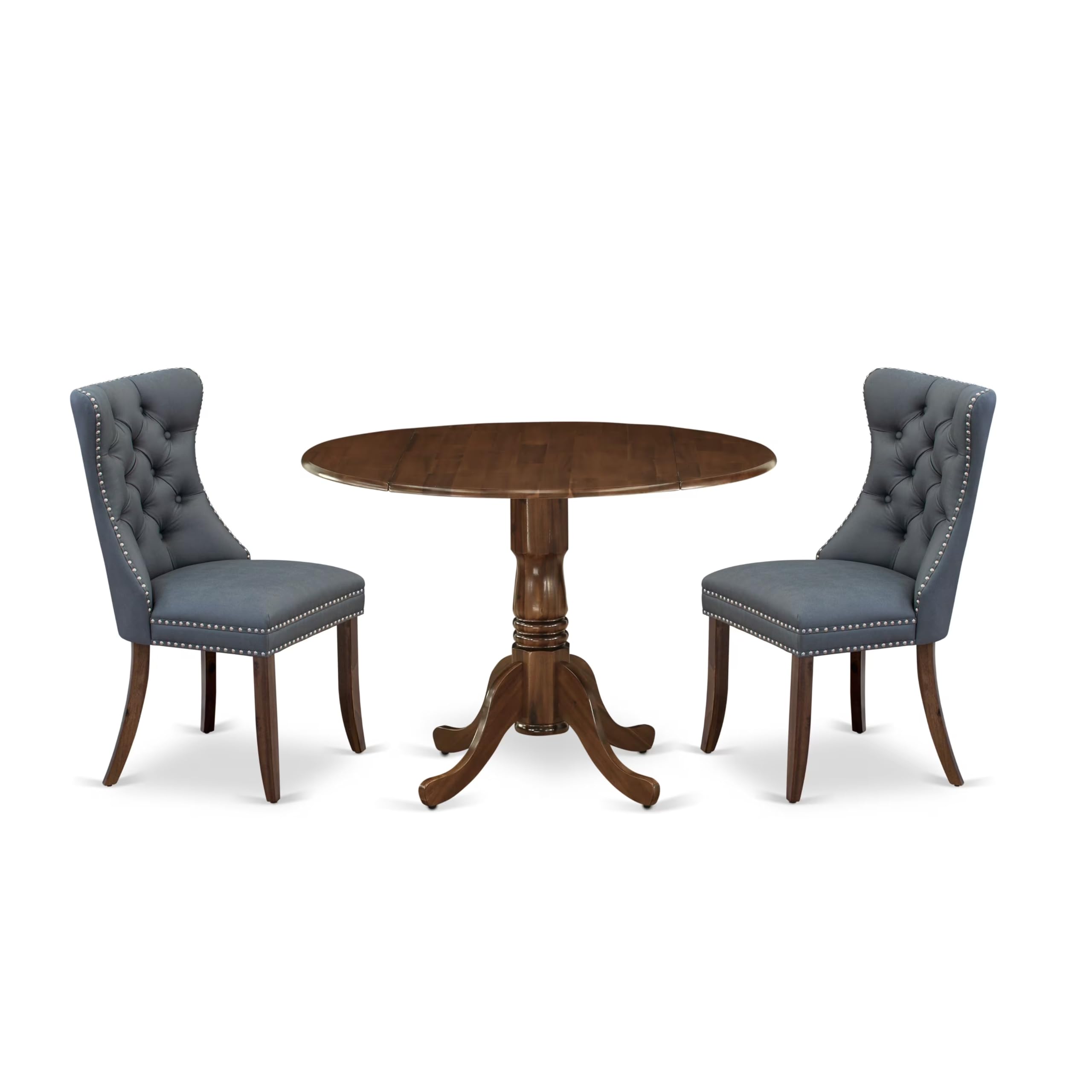 East West Furniture DLDA3-AWA-13 3 Piece Dining Set Consists of a Round Kitchen Table with Dropleaf and 2 Polyester Fabric Upholstered Parson Chairs,