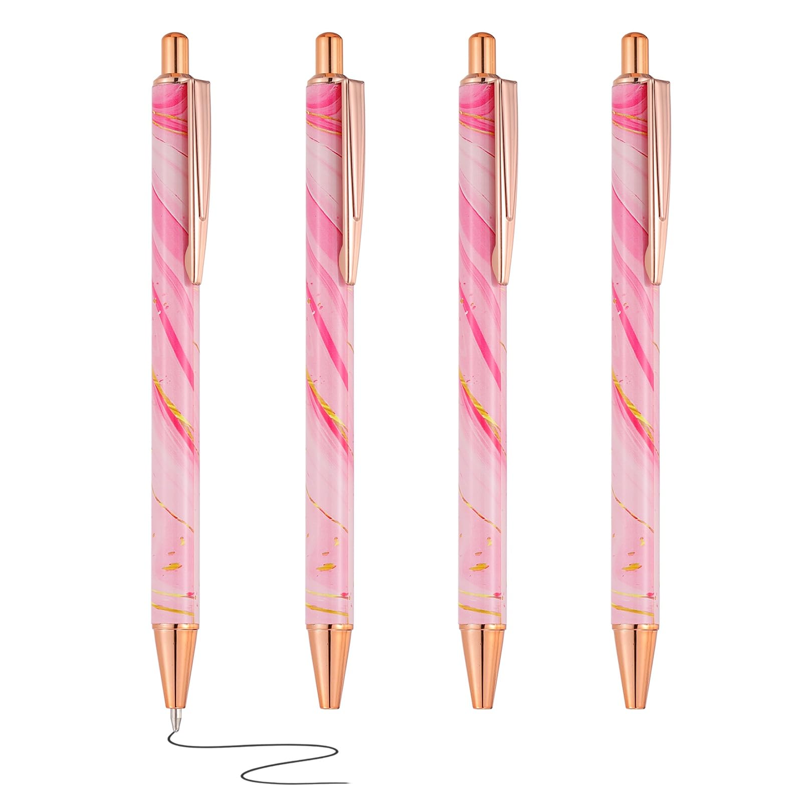 PATIKIL 4 Pcs Metal Ballpoint Pens, Marble Retractable Black Ink Pens with Clip, 1.0mm Medium Point Office Supplies for Signing, Writing, Graduation Birthday Party Gifts, Pink Casing