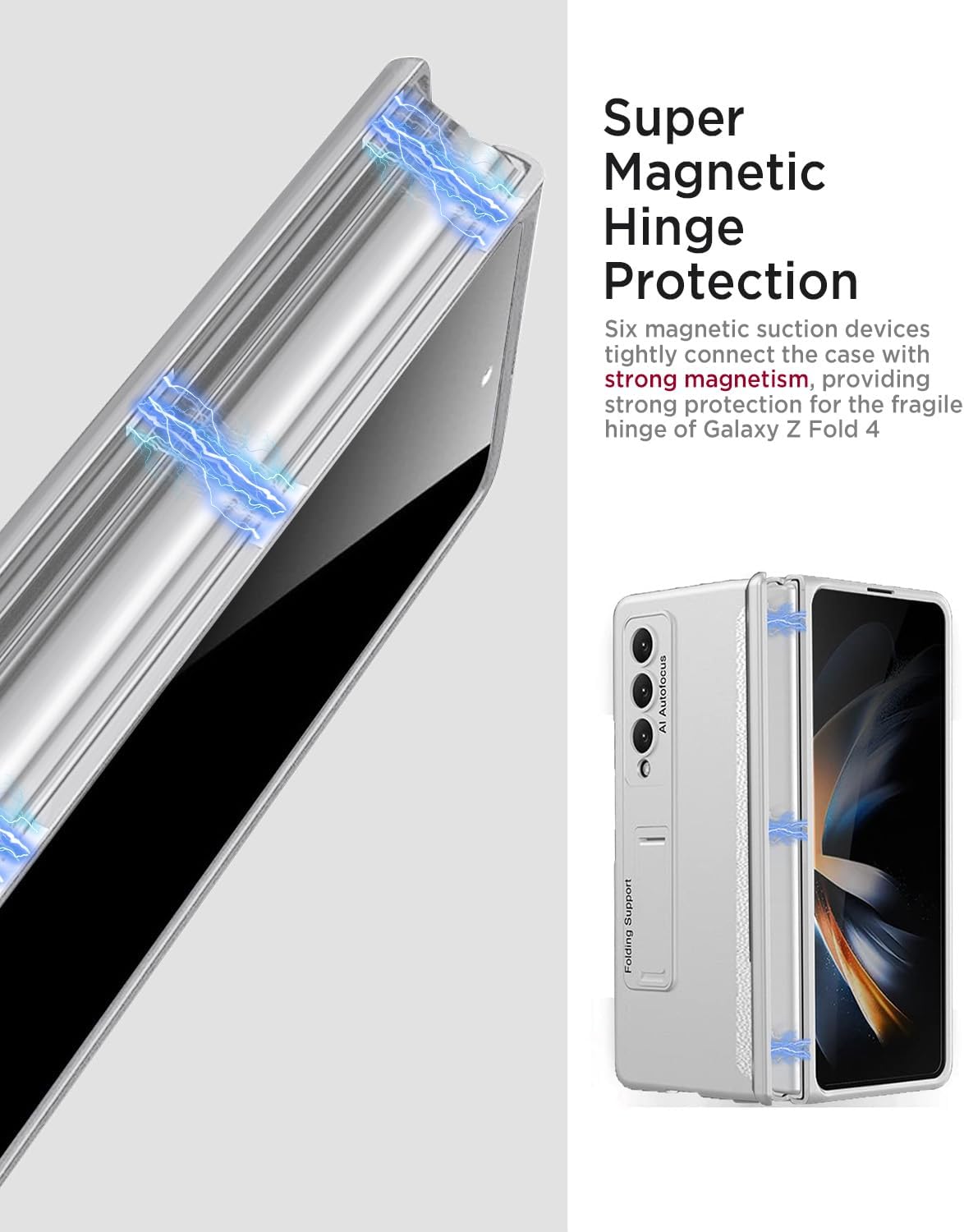 Miimall for Samsung Galaxy Z Fold 4 Case with Privacy Screen Protector, Built-in Convenient Adjustable Kickstand & Magnetic Hinge Protection All-Inclusive Protective Case for Galaxy Z Fold 4 (Silver)