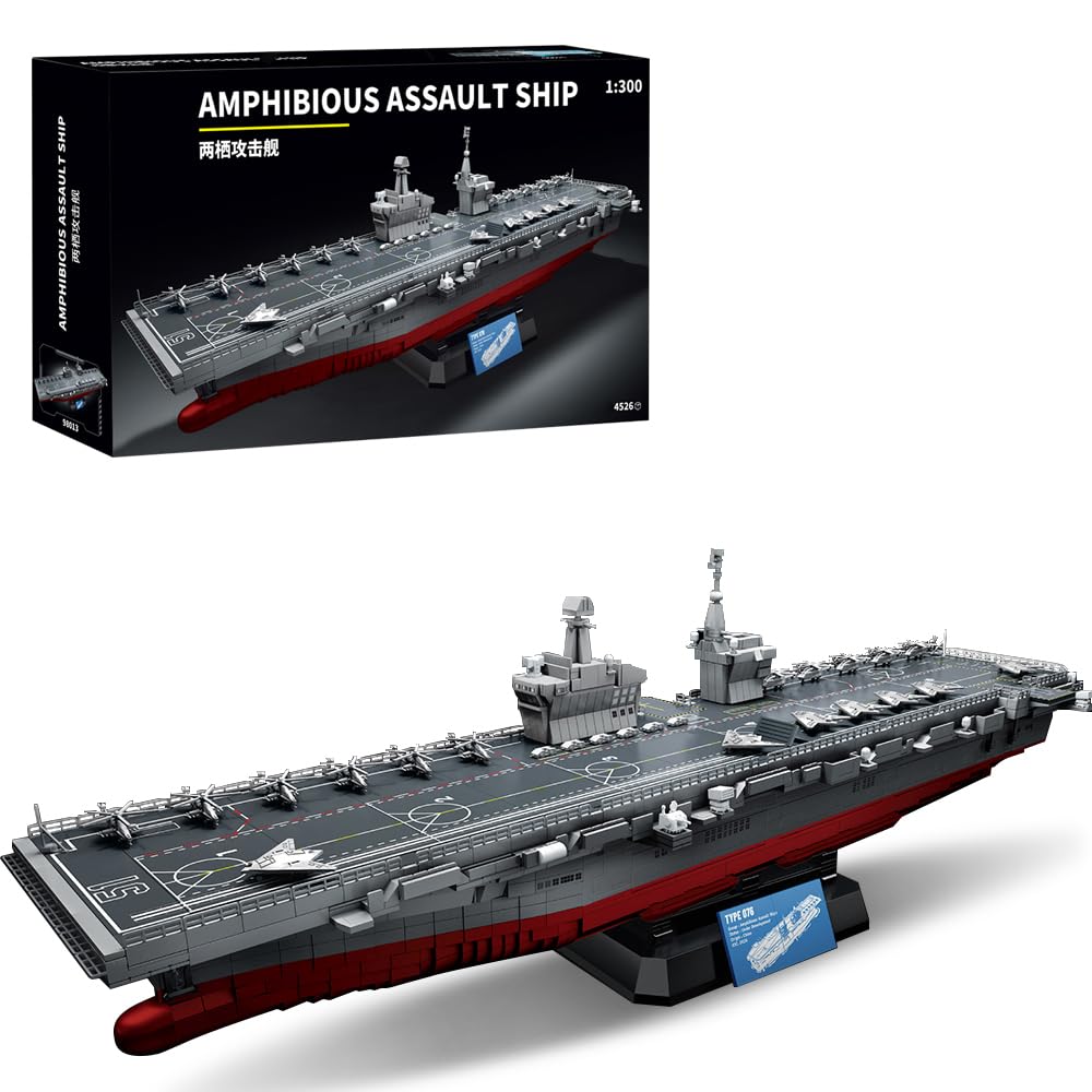 39045 Typ 076 Amphibische Assault Ship Bausteine Set, 4526 Teile der Militärserie 1:300 Skala Schlachtschiff Modell Bausteine Set, Erwachsene Sammelspielzeug Geschenk Schlachtschiff Modell
