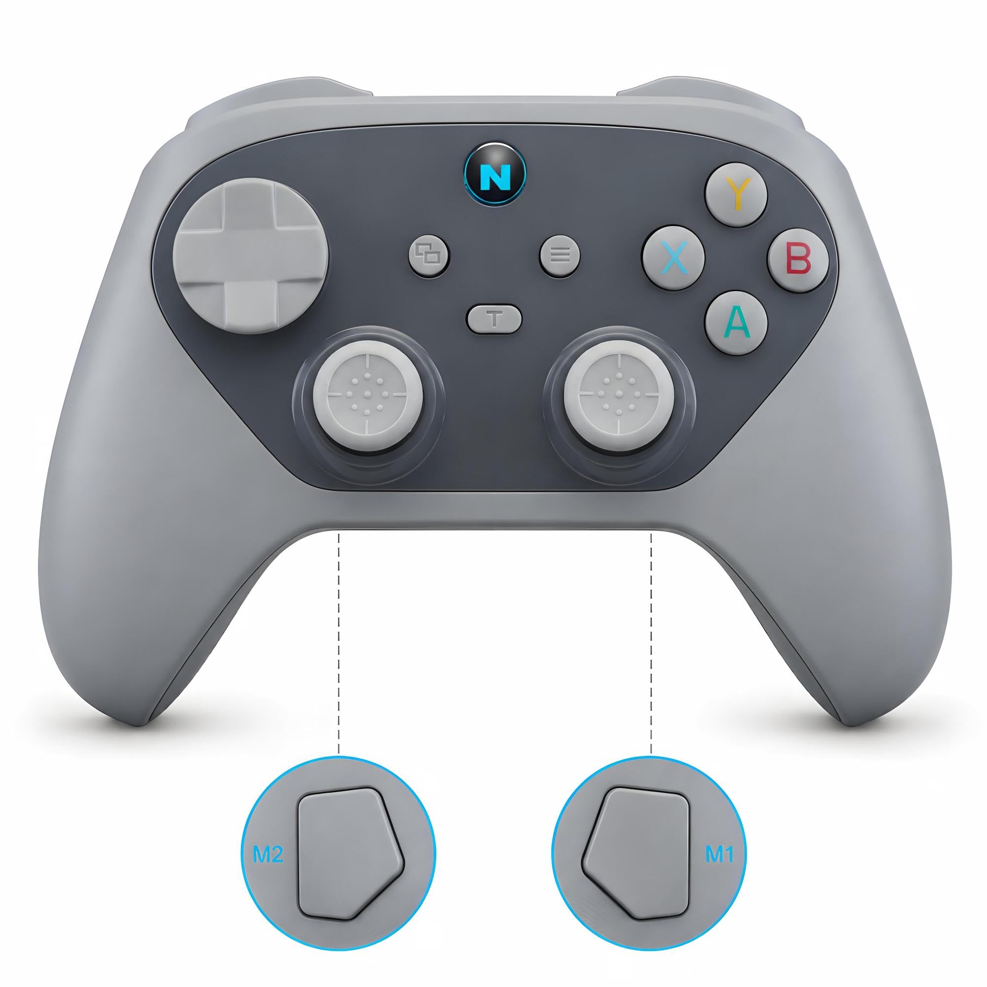NITHO KARMA Mando Inalámbrico Compatible con Switch, Switch 2, PC, Android y iOS, Gamepad con Gatillos de Efecto Hall, Botones Traseros Programables, Giroscopio 6 Ejes, Vibración Dual y Turbo – Gris