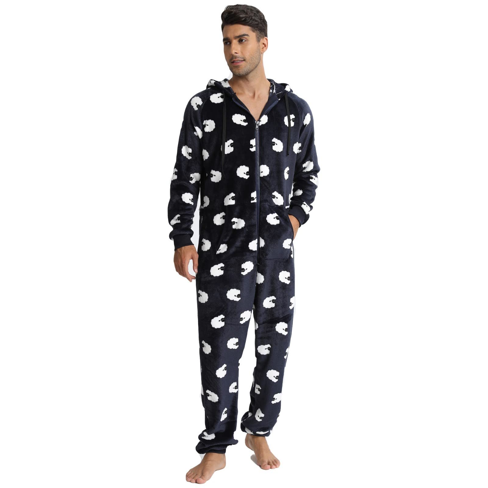 Generisch Masculino - Invierno Casual Viajes Ovejas sueltas Manga Larga Cálido Pijama Hogar Ropa con Bolsillos Loungewear