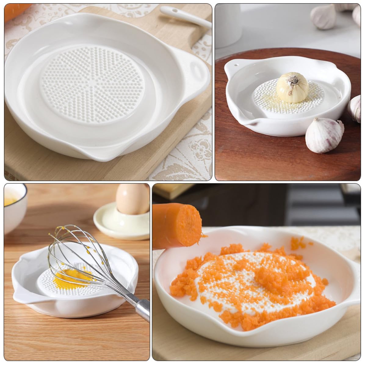 ibasenice Rallador de Ajo y Jengibre de Cerámica Blanco 2 Piezas, Herramienta Ligera para Amolar y Rallar Verduras en Cocina Doméstica