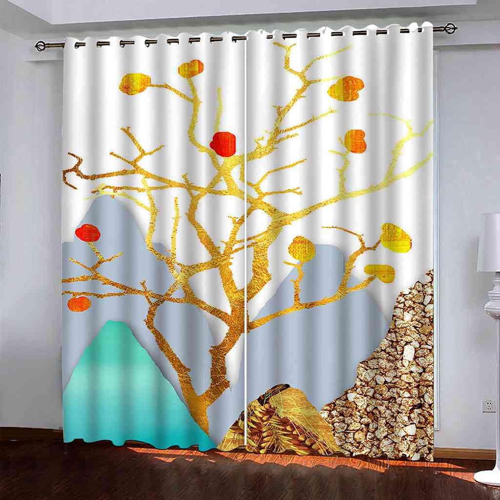 Rideau occultant arbre d'or : isolation thermique lourde pour un salon moderne