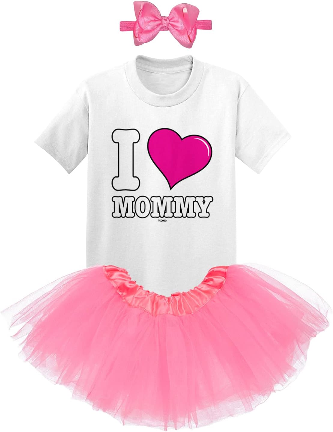 Tcombo I Love Mommy - Mother's Day Mom Baby Bodysuit + Tutu Skirt + Bow Headband Set