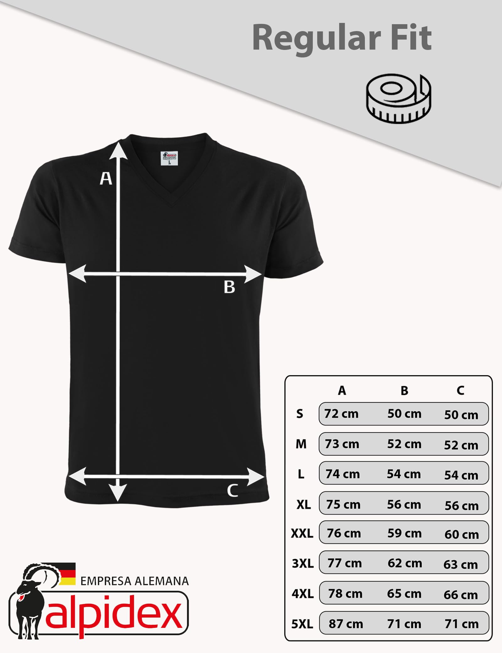 ALPIDEX T-Shirt Hombre Pack 5 Cuello V 100% Algodón Manga Corta Unicolor S-5XL