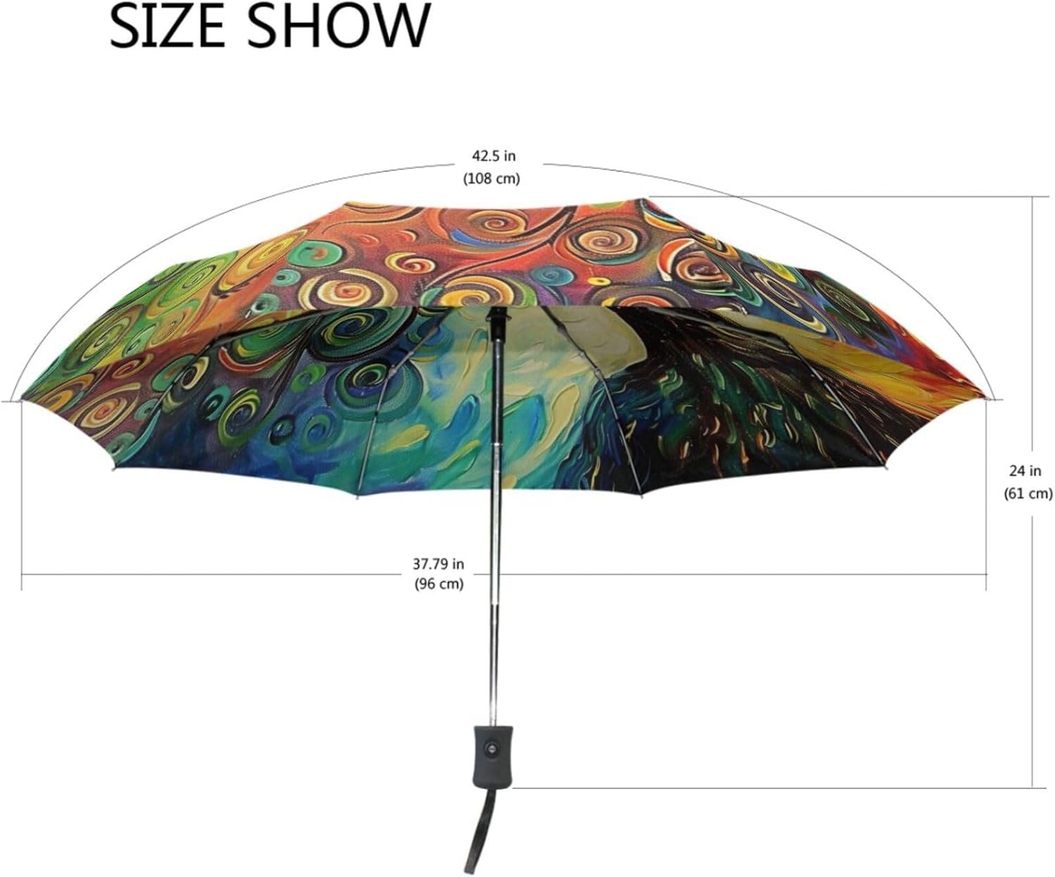 Wamika Rainbow Tree of Life Auto Umbrella Open Close Oil Painting Art Anti-UV Umbrellas Compact Windproof Lightweight Parasol Umbrella for Travel Car School Sun & Rain