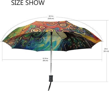 Wamika Rainbow Tree of Life Auto Umbrella Open Close Oil Painting Art Anti-UV Umbrellas Compact Windproof Lightweight Parasol Umbrella for Travel Car School Sun & Rain