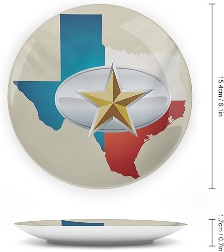 Miniatura 2 de XISUNYA Placa decorativa de porcelana redonda de 8 pulgadas, diseño de estrella de Texas con hebilla de cinturón de vaquero con estampado de mapa de