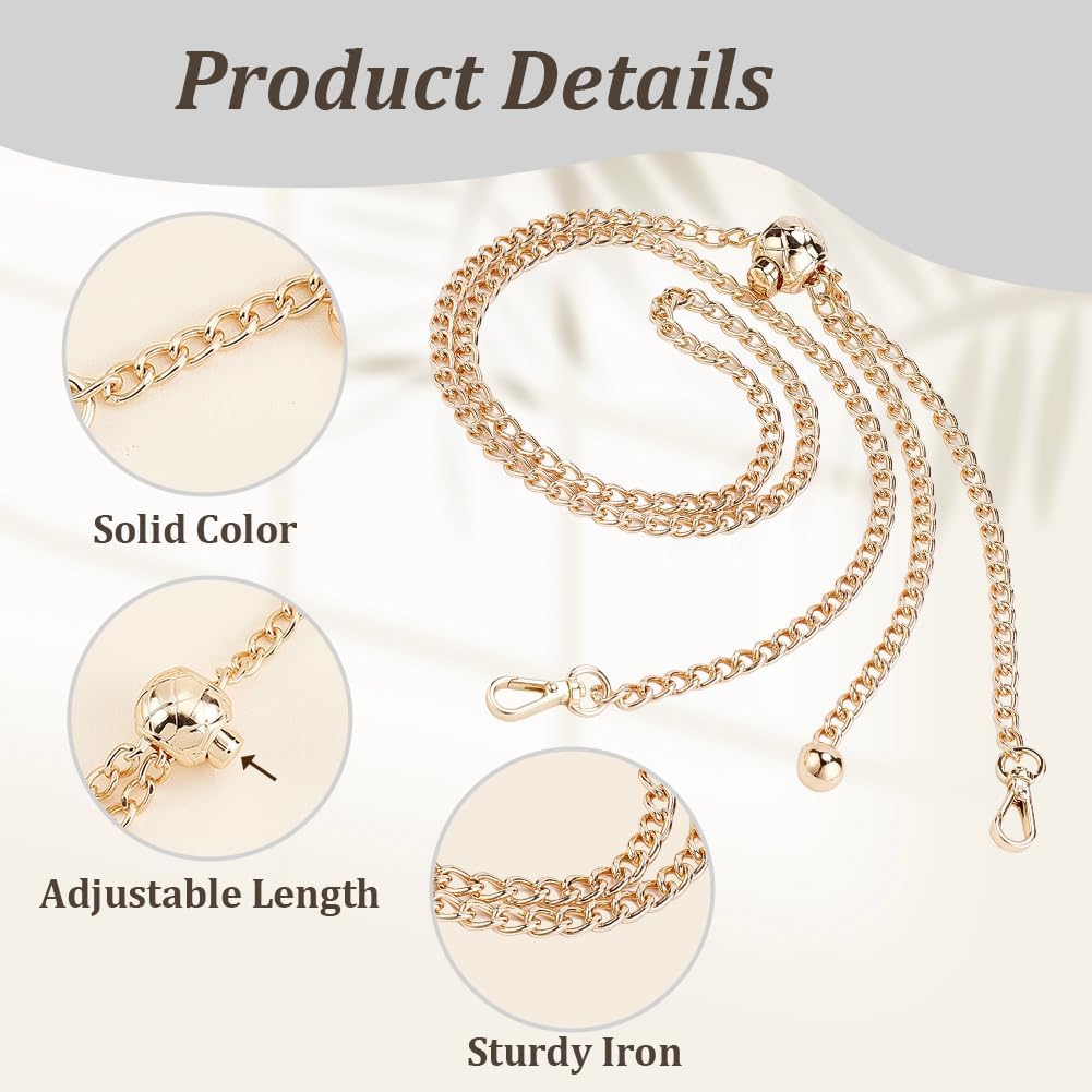 WADORN Adjustable Thin Purse Chain Strap, 47.2 Inch Metal Crossbody Bag Chain Iron Flat Chain Replacement Shoulder Bag Chains Handbag Clutch Chains Strap Accessories with Bead Adjuster, Gold - Image 2