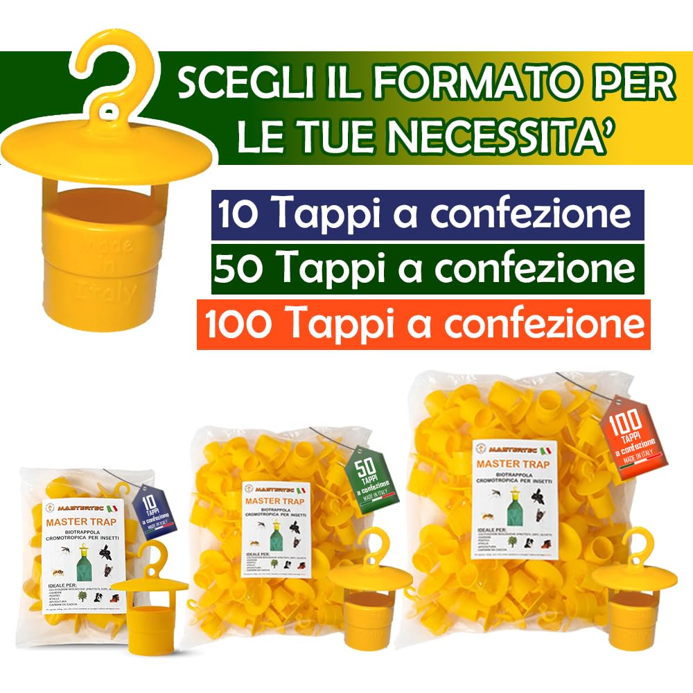 Mastertec Master Trap 10 Pezzi Trappola Mosche Gialle Cattura Insetti Made in Italy