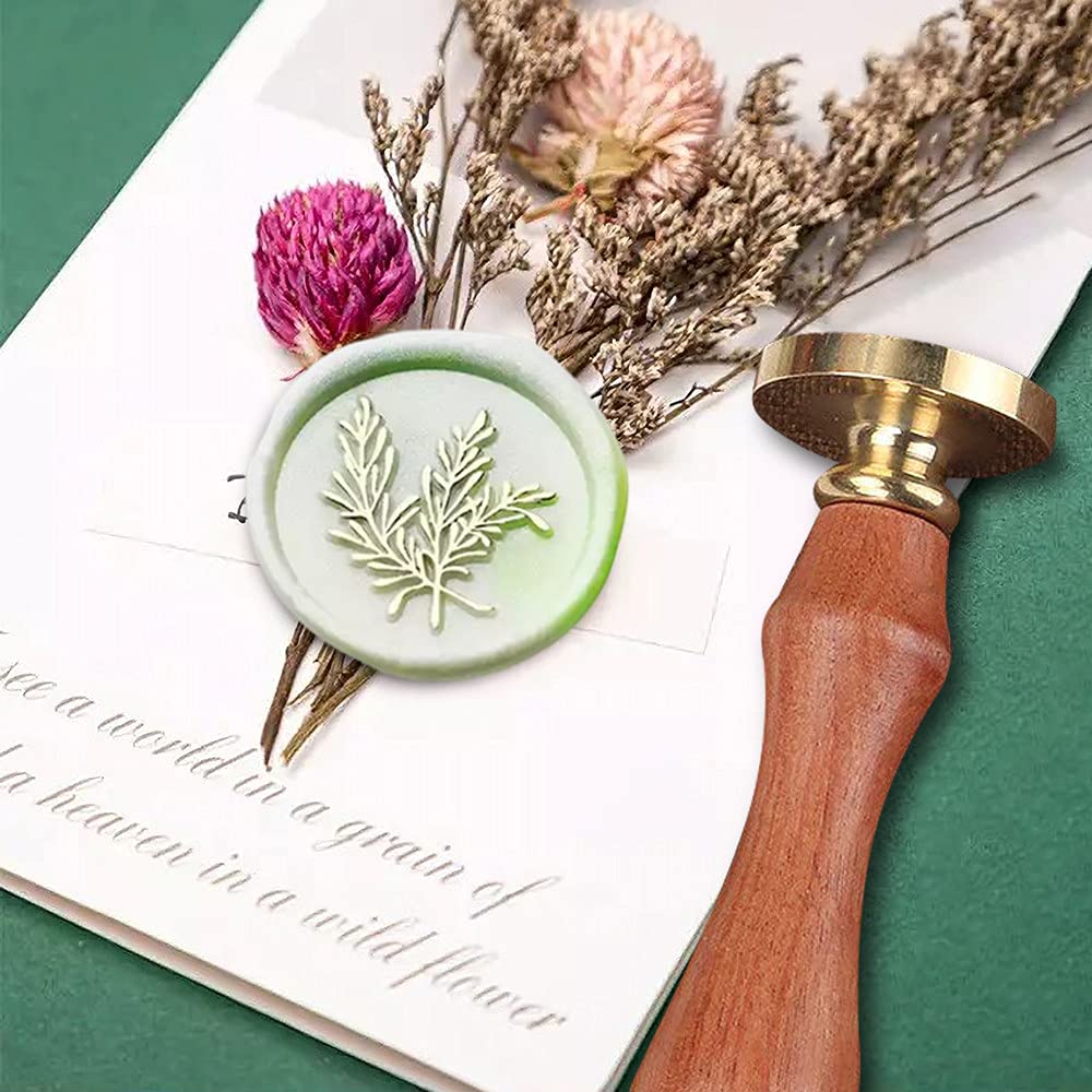 Afobby Wax Seal Stamp With Rosemary Leaves Design | Removable Brass Head & Rosewood Handle | Vintage Sealing Wax Kit