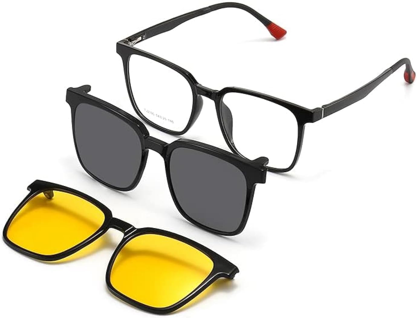 Magnetic Clip on Sunglasses for Men & Women Polarized UV Protection Retro Square Eyeglasses Fit Over Night Driving (3 PCS)