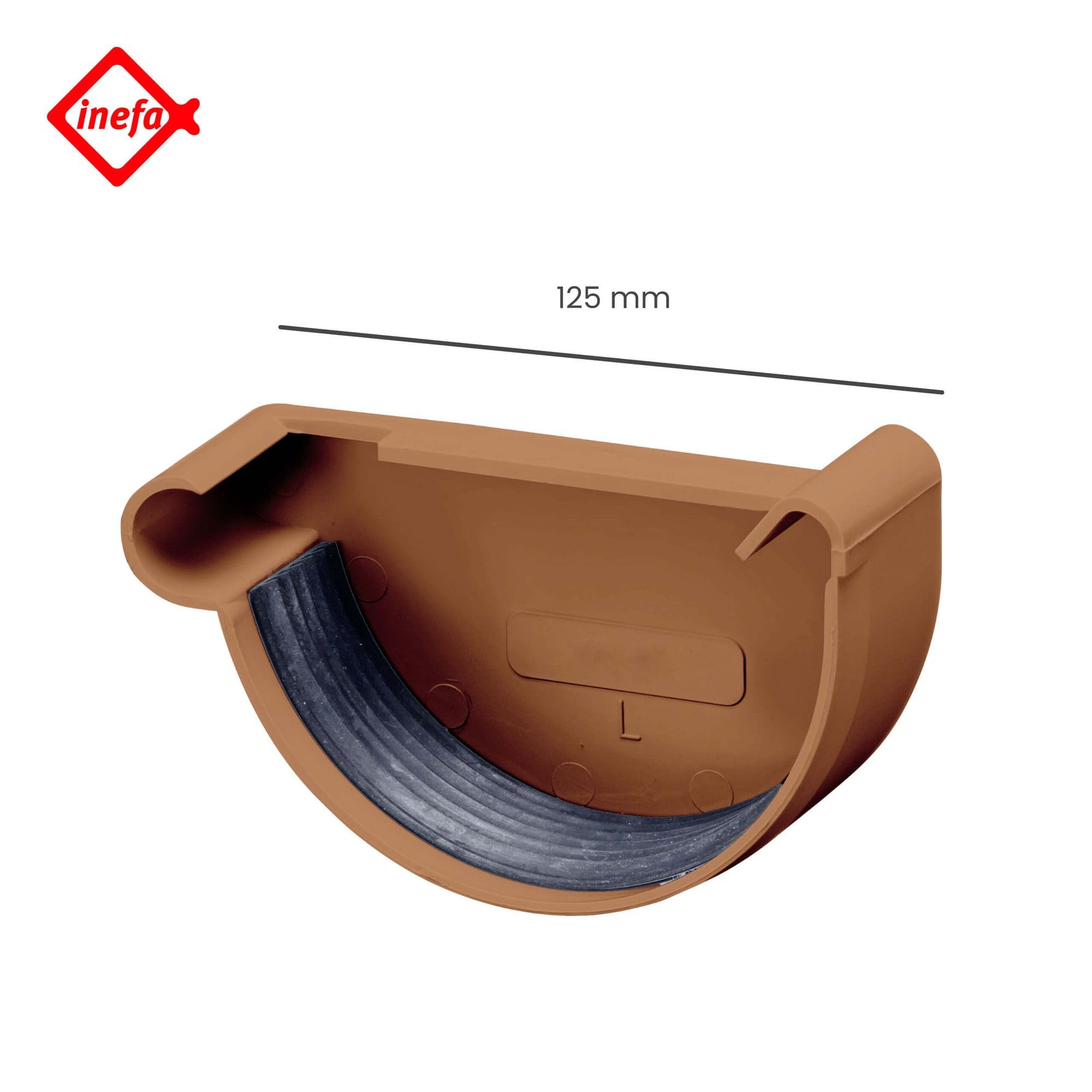 INEFA Zakończenie rynny, półokrągłe, PVC 125mm, lewe brązowe Akcesoria rynnowe, prostymontaż na wcisk,made in Germany