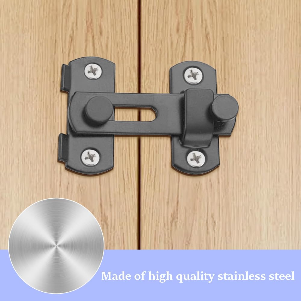 Hocansen 4Pcs Sliding Barn Door Lock Stainless Steel Gate Latch Flip Slide Latch Safety Door Bolt for Door Window Cabinet (HMS/Black) - Image 3