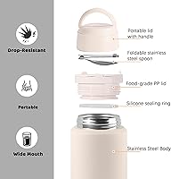 Vista 3 de Termo para alimentos fríos y calientes, tarro de alimentos aislado de 25 onzas con cuchara con mango, contenedor térmico para almuerzo, lonchera