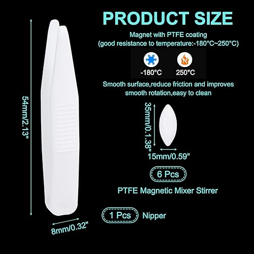 Miniatura 2 de PATIKIL Barra agitadora magnética, 1.378 x 0.591 in, 6 barras de mezcla magnética de PTFE, juego de varillas mezcladoras magnéticas para vaso de