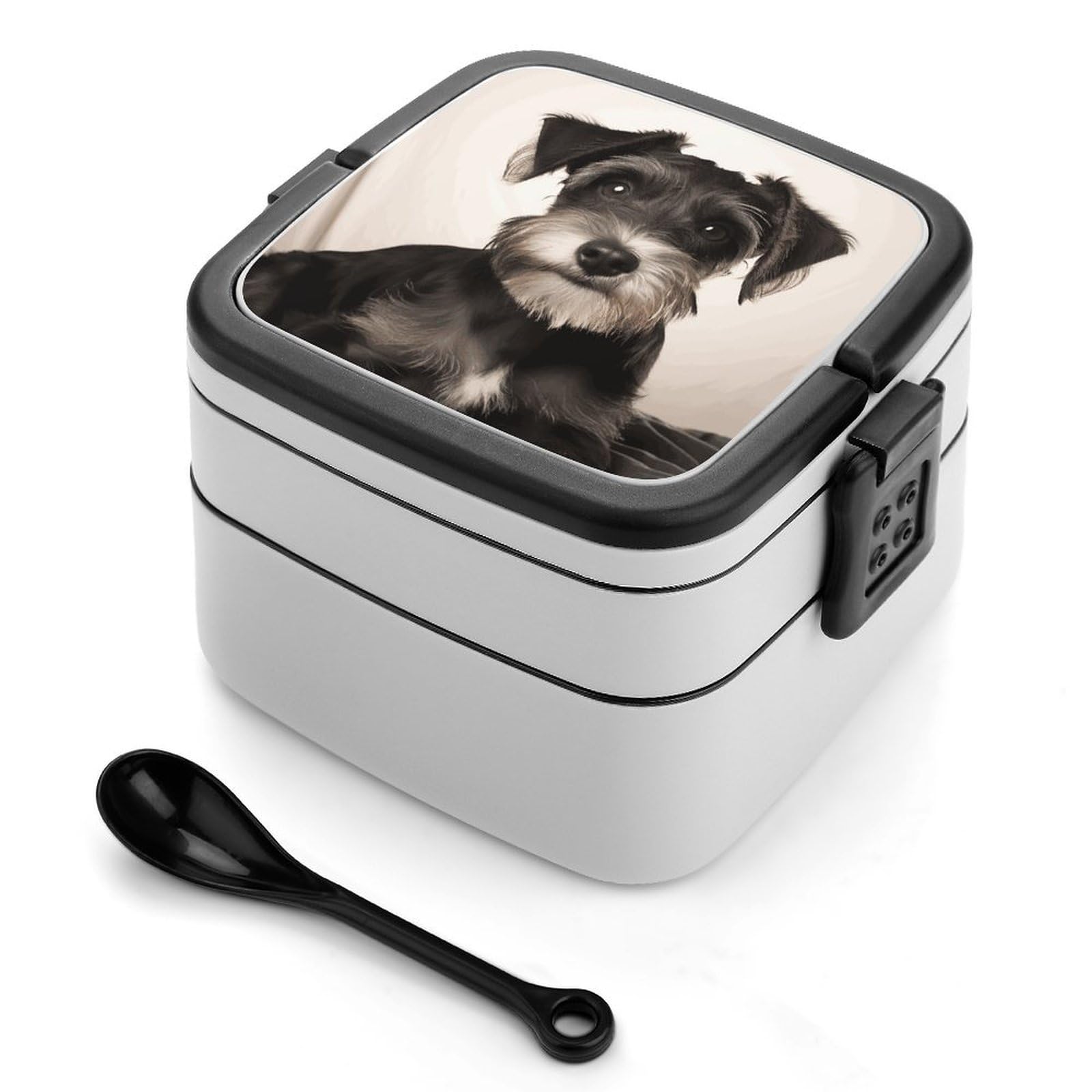 FekiLoot Cute Schnauzer Bento Box Adult Lunch Box Sealed Bento Lunch Boxes with Spoon Sturdy Double Layer Bento Boxes Snap-on Design Leak Proof Lunch Containers Ideal for Work